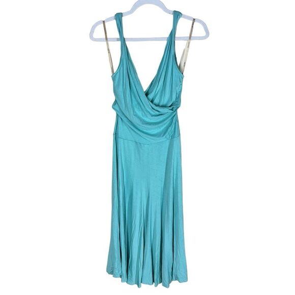 BCBGMaxAzria Surplice Twist Tank Dress Midi Aquamarine Jersey XS NWT - Picture 2 of 10